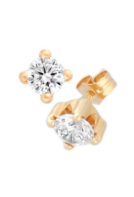 pendientes oro amarillo 18k con circonita en garra 4 patas foto vista lateral