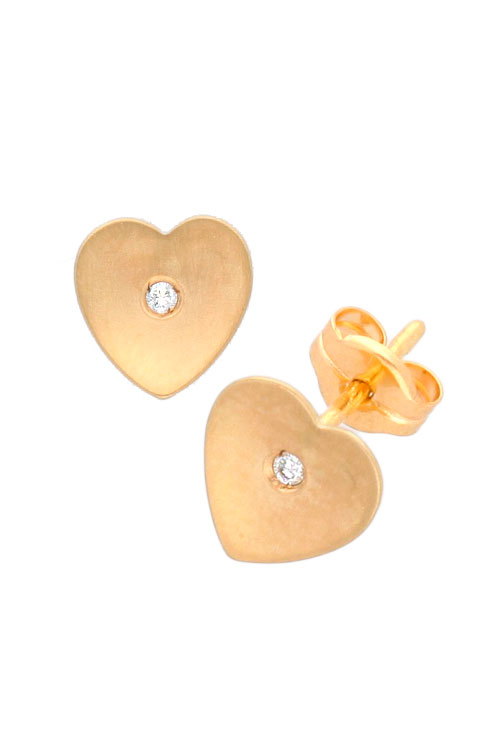 pendientes oro amarillo forma corazon con diamante lateral foto frontal precio barato joyeria online