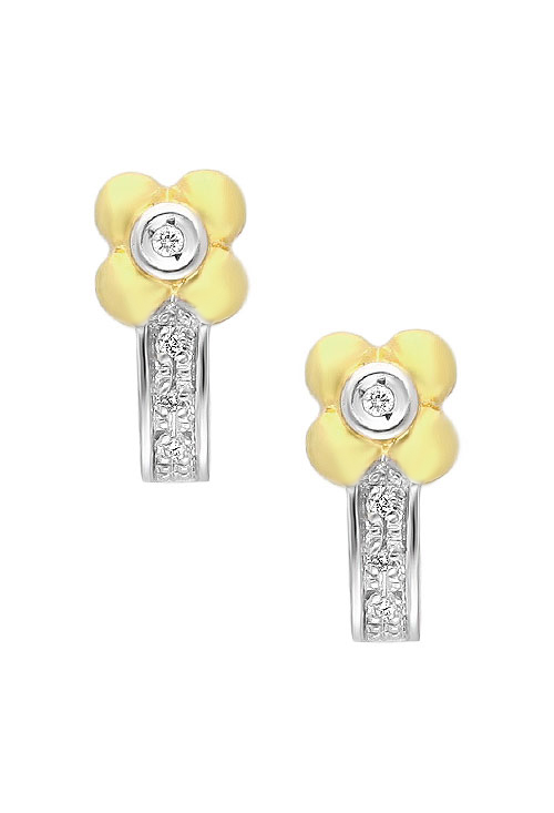 Pendientes oro bicolor 18k con diamantes 100_3692BI Pendientes oro 1ª ley 750 mmas. (18 k.) con diamante aretes oro bicolor rfcia.100_3692BI