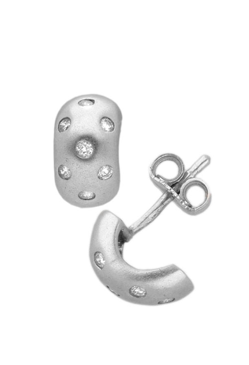 Pendientes oro blanco con diamantes 044_5716 pendientes oro blanco 18 kilates con diamantes forma de tripa con brillantes engastados a ras superficie matizada foto lateral 044_5716_01