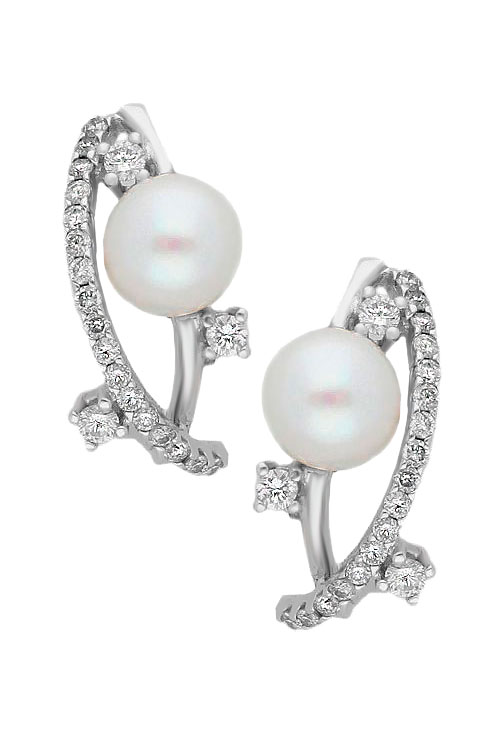 Pendientes para novia oro blanco diamantes y perla cultivada. 012_41 pendientes oro blanco 18 kilates con diamantes y perla cultivada precio barato joyeria online indicados para novia foto frontal 012_41