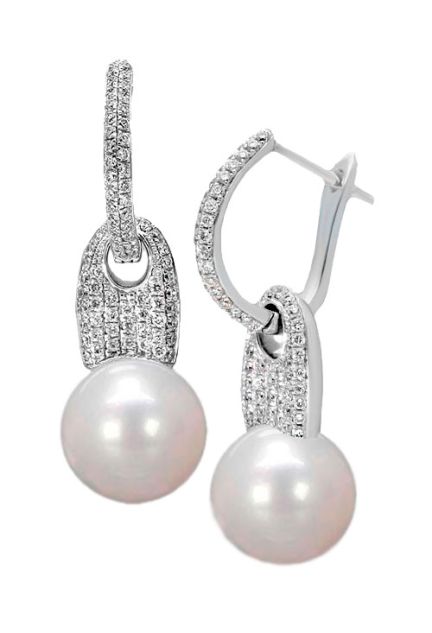 pendientes oro blanco 18 kilates con diamantes y perlas cultivadas foto lateral para la joyeria online mas barata