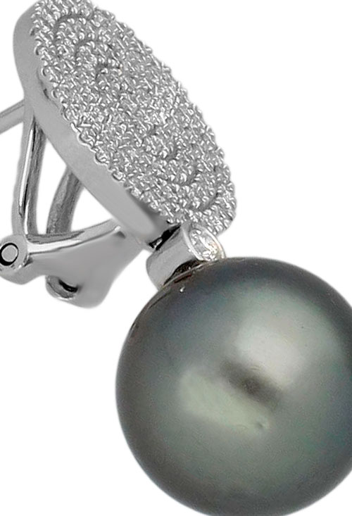 pendientes oro blanco con perlas cultivadas tahiti y diamantes talla brillante vista detalle