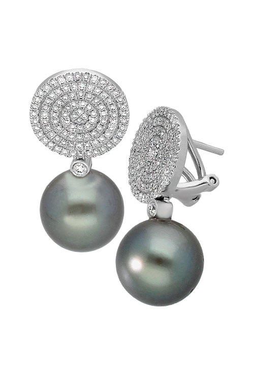 pendientes oro blanco con perlas cultivadas tahiti y diamantes talla brillante vista lateral