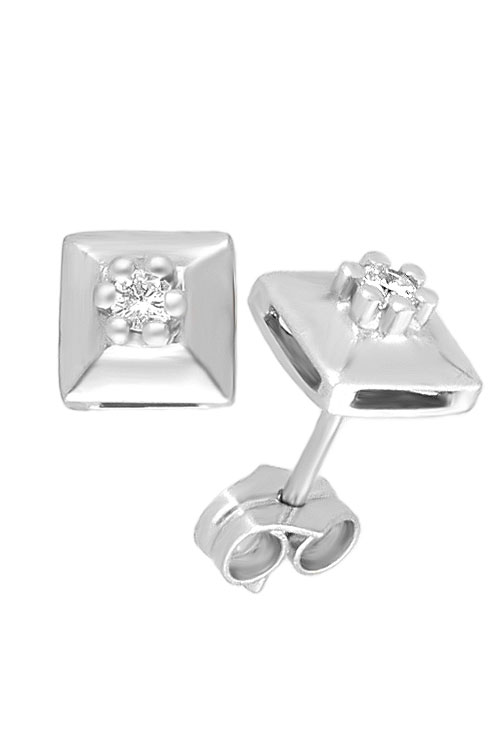 pendientes oro blanco 18 kilates forma cuadrada con diamante fotografia vista sistema de presion 192_Z1430