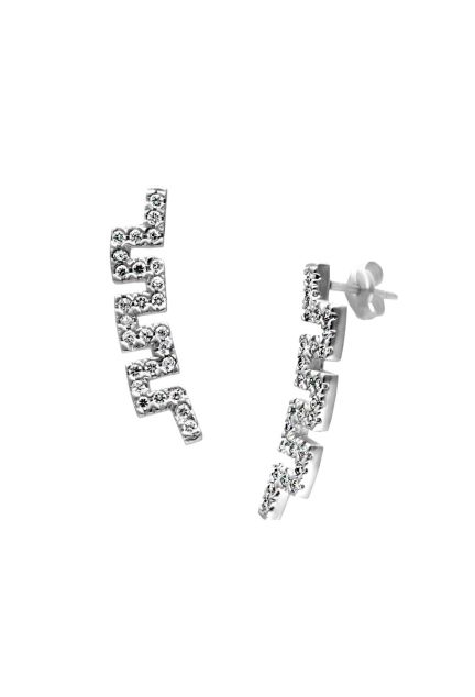 pendientes largos oro blanco 18 kilates con circonitas forma greca greco romana foto lateral para web