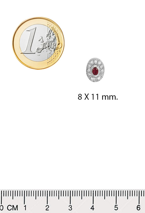 pendientes oro blanco con rubi y brillantes toma con medidas