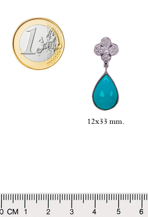Pendientes oro blanco 18 ktes con turquesas y circonitas. 146_1285-P-OB pendientes oro blanco 18k con circonitas y turquesa vista medidas comparadas precio muy barato joyeria online 146_1285-P-OB_02