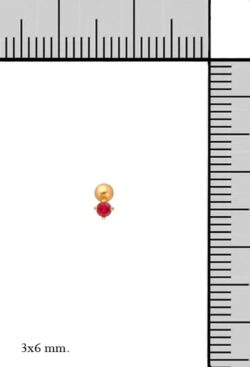 pendientes para bebe oro amarillo 18 kilagtrs color rojizo para nacidas en diciembre foto con medidas 030_1895EN_M