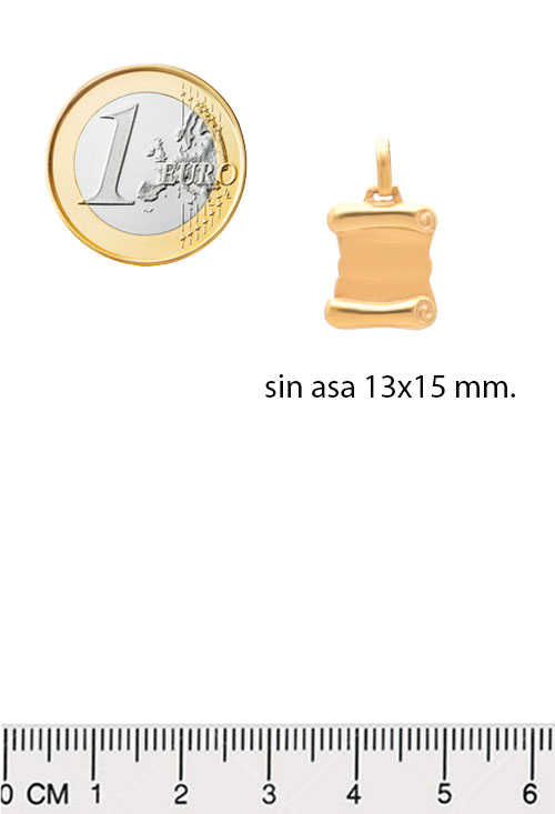 Chapa identidad oro 18 ktes pergamino 189_03-110-2 pergamino de oro amarillo 18k fotografia con medidas comparadas