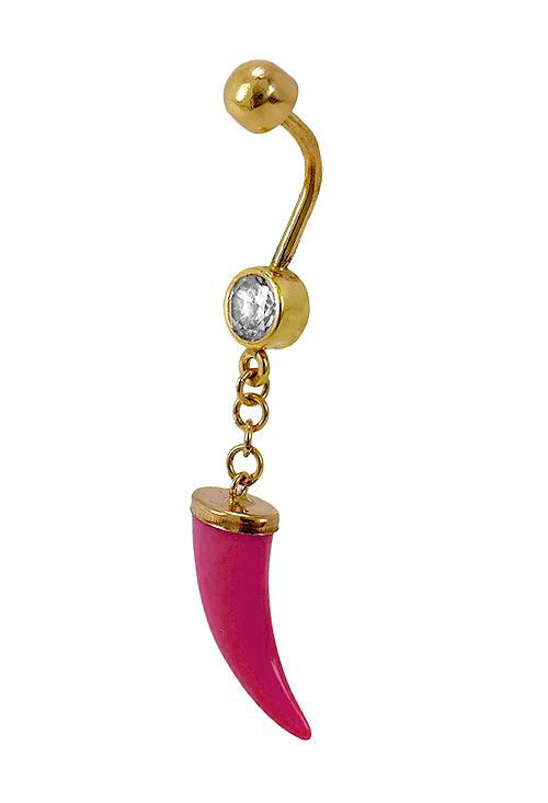 Piercing de oro para ombligo colmillo color coral rosa 140_PI-3.042-1 piercing de oro para ombligo, cuerno de la suerte a precios baratos140-pi-3.042
