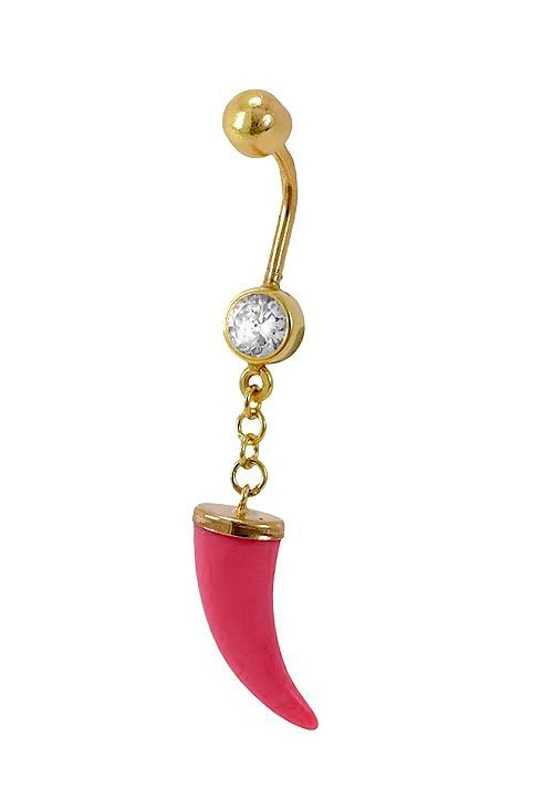 Piercing de oro para ombligo colmillo color coral rosa 140_PI-3.042-1 venta online piercing de oro para ombligo, cuerno de la suerte 140-pi-3.042