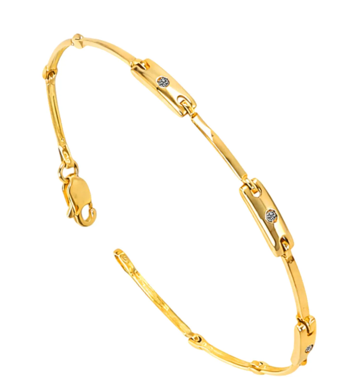 pulsera de oro amarillo 18 ktes con diamantes sobre entrepiezas rectangulares 192_Z4539