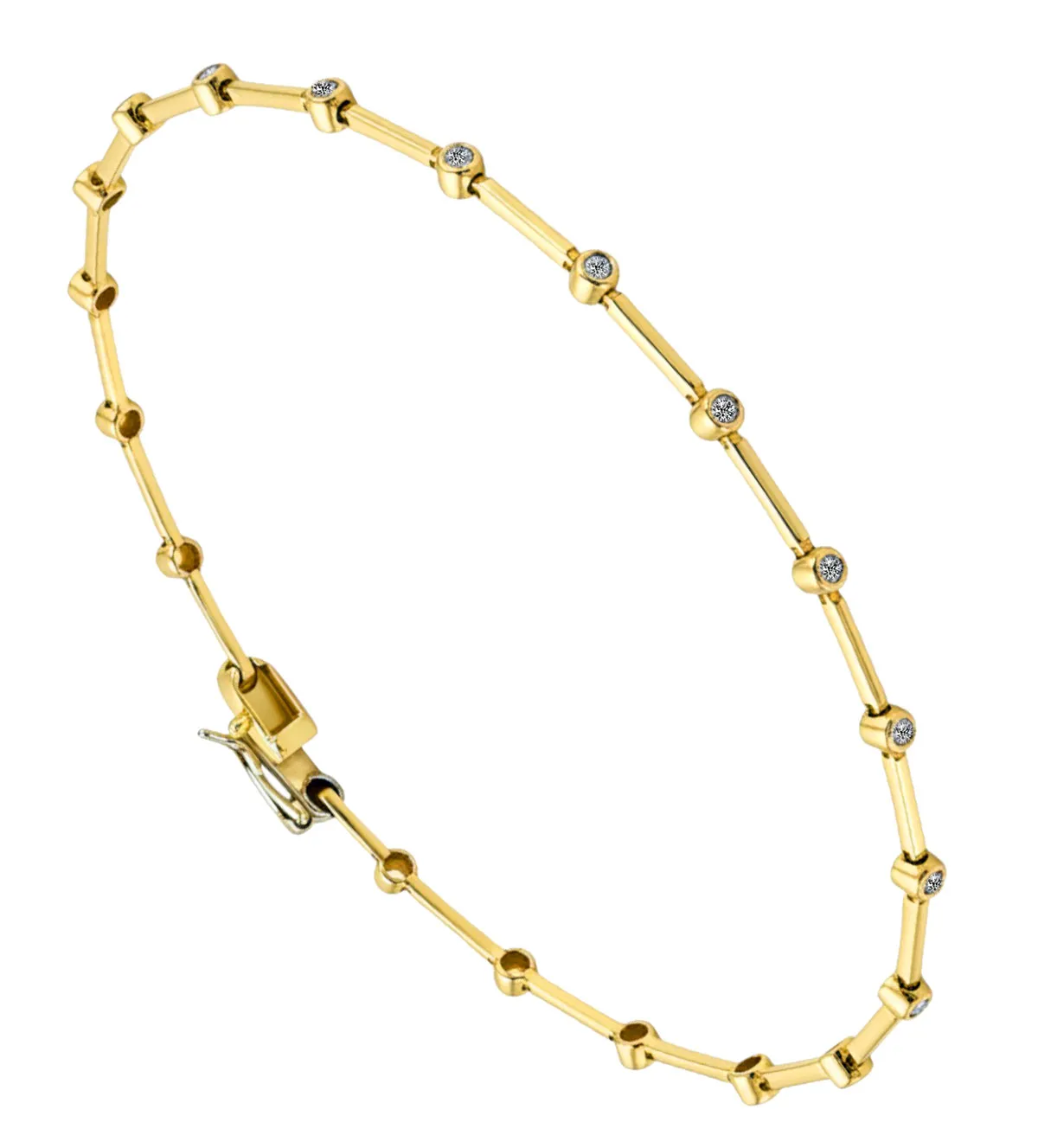 Pulsera de oro amarillo 18k y diamantes 100_T068OA pulsera de oro amarillo 18k con diamantes engastados en chatones de 3mm de dm. 100 T068OA