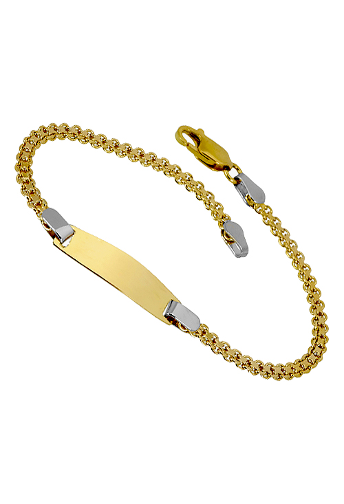 Pulsera de oro bicolor 18K con chapa 1ª Comunión 025_F-01180 Pulsera de oro bicolor 18 ktes, esclava para niña, especial primera comunion - foto 1 - rfcia.025_F-01180