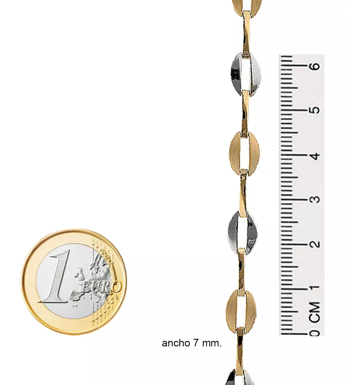 Pulsera de oro de 9 Ktes Ovalo Bicolor pulsera de oro bicolor 9 ktes vista medidas