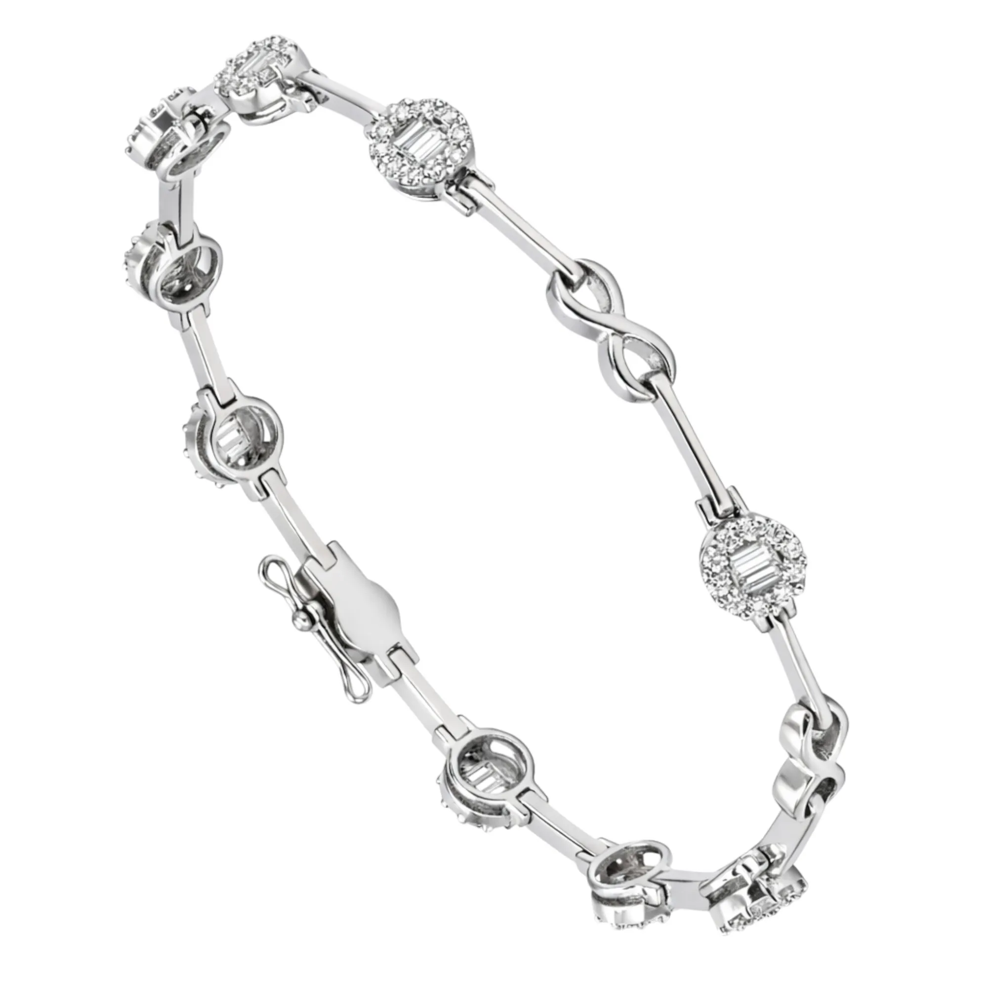 Pulsera de oro blanco 18k con diamantes 210_020-886 pulsera de oro blanco 18k con diamantes naturales talla baguette y talla brillante 210_020-886