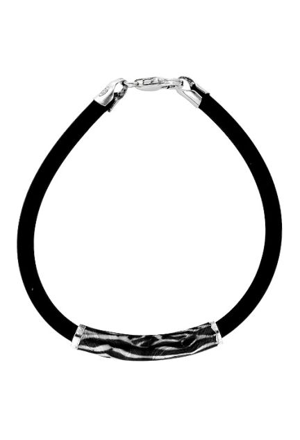 pulsera de caucho y plata con motivo esmaltado piel de cebra foto cenital 017_656BR0009