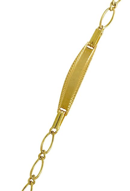 pulsera de oro amarillo 18 ktes con chapa para grabar indicada para niño o mujer de cualquier edad 087_0009-08_01