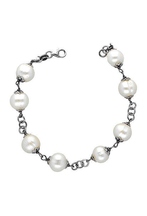 Pulsera plata perlas cultivadas. 144_01-P pulsera de plata con perlas cultivadas vista cenital 144_01-P
