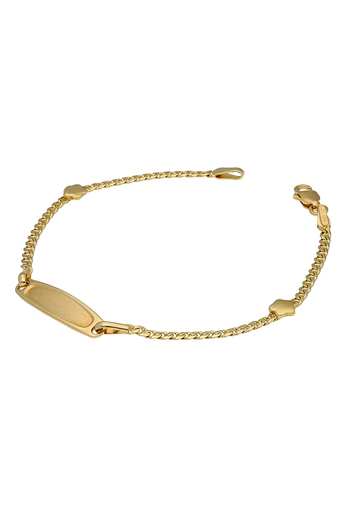 pulsera oro 18 kilates para niña primera comunion chapa central para grabar y dos entrepiezas en forma de flor foto lateral 005_00025-2MTV_02