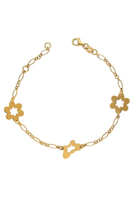 pulsera oro amarillo 18 kilates entrepiezas flores y corazon vista cenital precio barato joyeria online 003_P49502