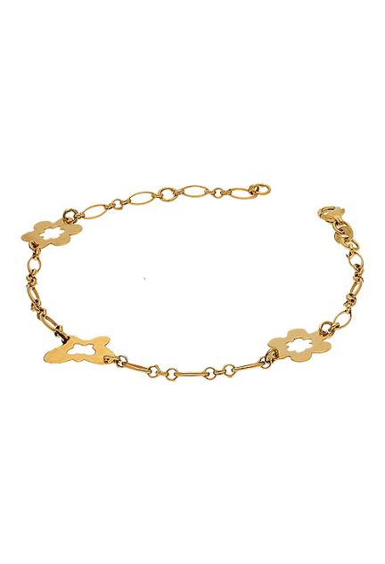 pulsera oro amarillo 18 kilates entrepiezas flores y corazon vista frontal precio barato joyeria online 003_P49502_02