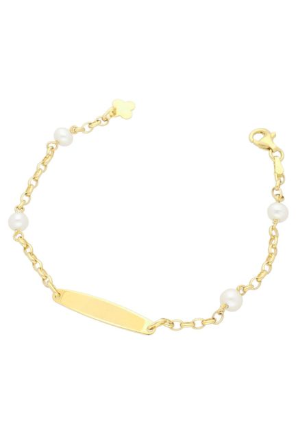pulsera oro amarillo 18 kilates primera comunion con perlas cultivadas chapa para grabar pulsera frontal
