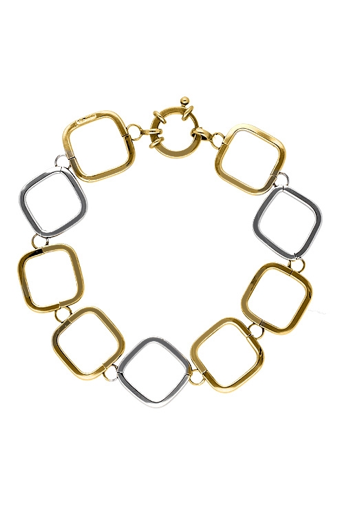 Pulsera oro bicolor de eslabones 003_1188 pulsera oro bicolor 18 ktes eslabones chanela cuadrada vista cenital 003_1188
