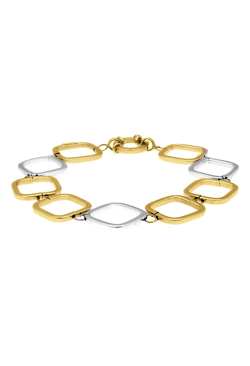 Pulsera oro bicolor de eslabones 003_1188 pulsera oro bicolor 18 ktes eslabones chanela cuadrada vista frontal 003_1188_01