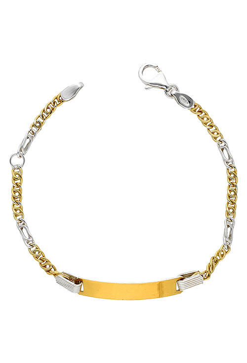 Pulsera de bebe plata y oro con chapa. 243_935-00034 pulsera para bebe plata laminada con oro amarillo foto cenital 243_935-00034