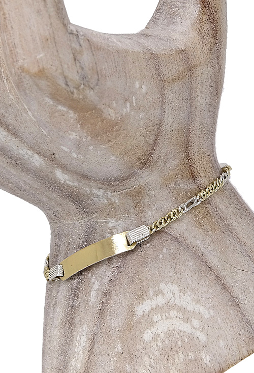 Pulsera de bebe plata y oro con chapa. 243_935-00034 pulsera para bebe plata laminada con oro amarillo foto maniqui 243_935-00034_02