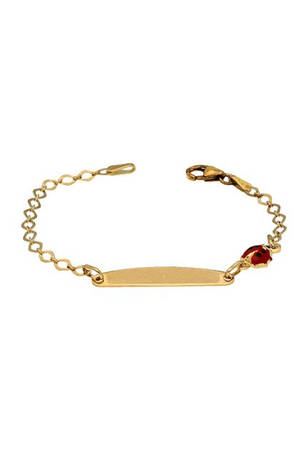 pulsera para recien nacida oro amarillo 18k con adorno mariquita esmaltada foto frontal 045_48382F03L-14_01