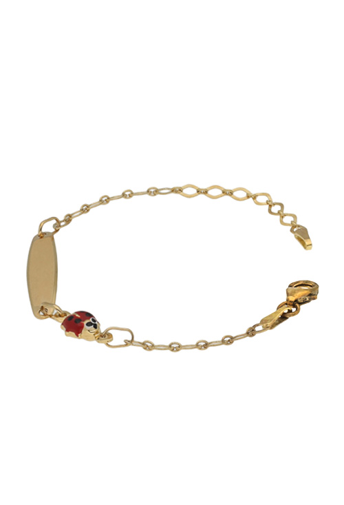 pulsera para recien nacida oro amarillo 18k con adorno mariquita esmaltada foto lateral 045_48382F03L-14_02
