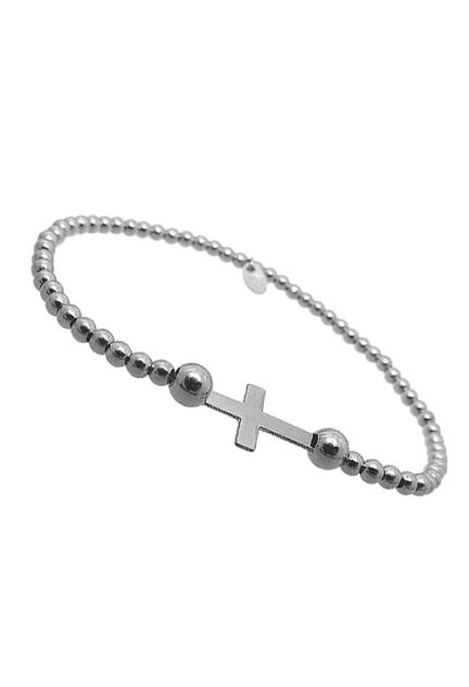 pulsera plata elastica bolas y cruz 266-041154-1-3