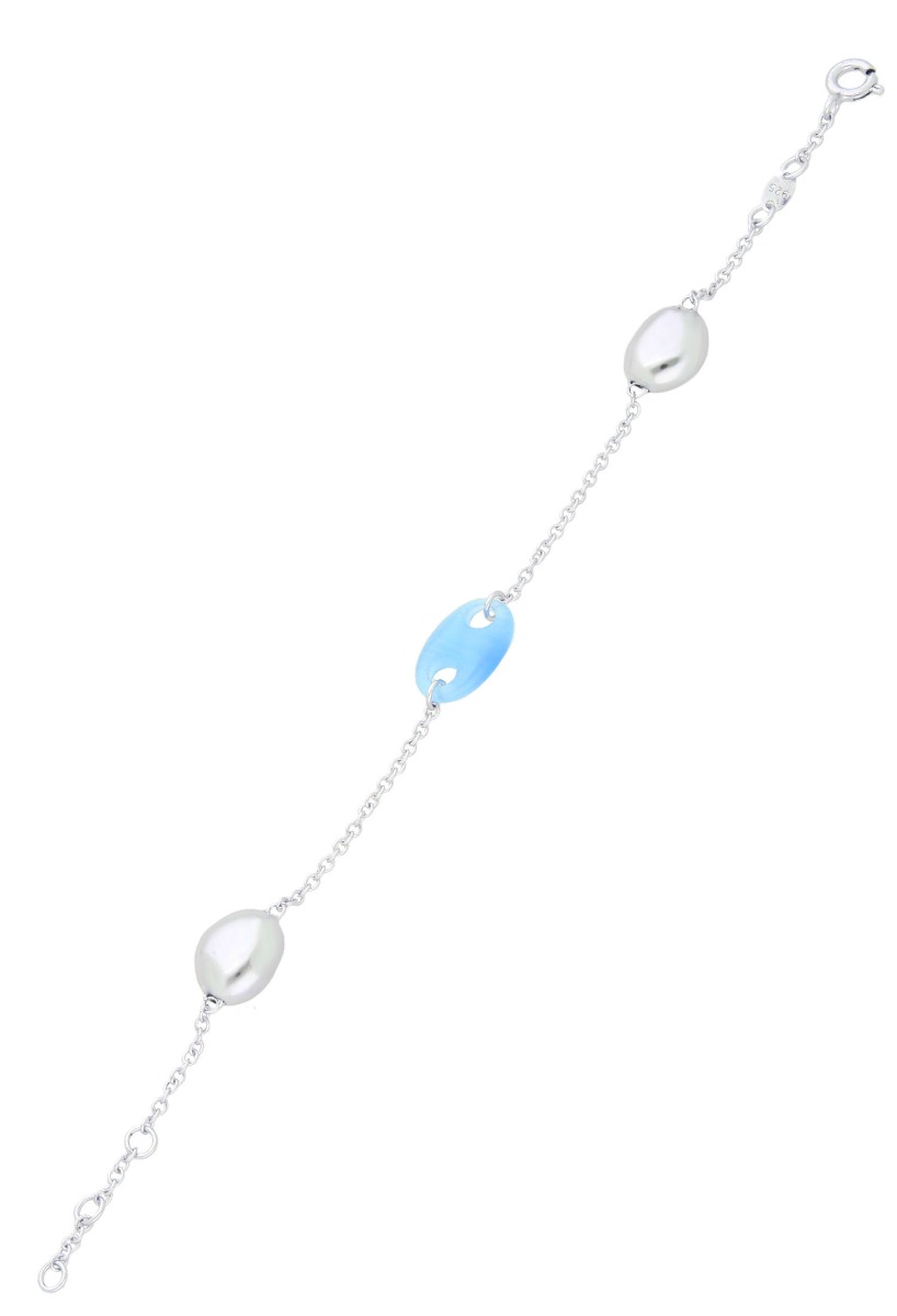 Pulsera plata motivo cuarzo azul 237_TJ1198B01A pulsera plata Time Force con calabrote cuarzo azul vista pulsera extendida