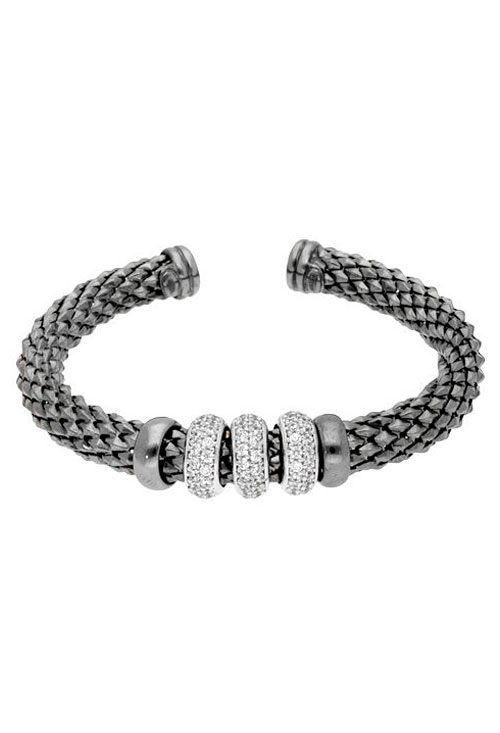 Pulsera plata aro rígido rodio negro 248_0240-NB pulsera_rigida_plata_de_ley_con_motivos_tipo_donuts_cuajados_de_circonitas_y_acabado_rodio_negro_foto_frontal_248_0240-nb_02