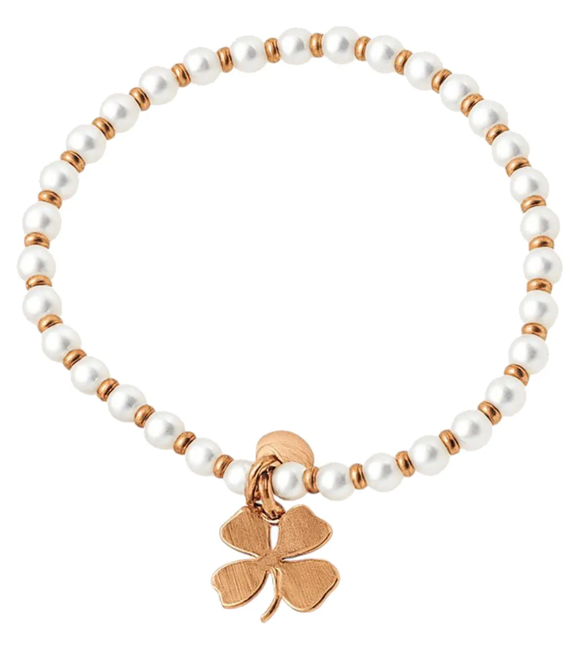 Pulsera de plata rosa y perlas motivo trébol 200_PPU2616 pulserade plata y perlas 200_ppu2616 vista cenital