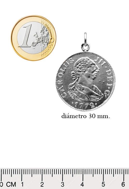 Colgante plata ley moneda 240_CARO-30 reproducion moneda de plata carlos tercero fotografia con medidas para web el rubi joyeros