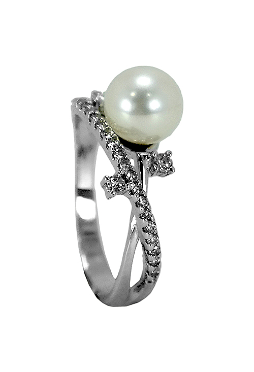 Sortija de oro blanco 18 ktes. con perla cultivada y diamantes. 012_40 Sortija de oro blanco 18 ktes con perla cultivada y diamantes - foto 05 - rfcia 012_40