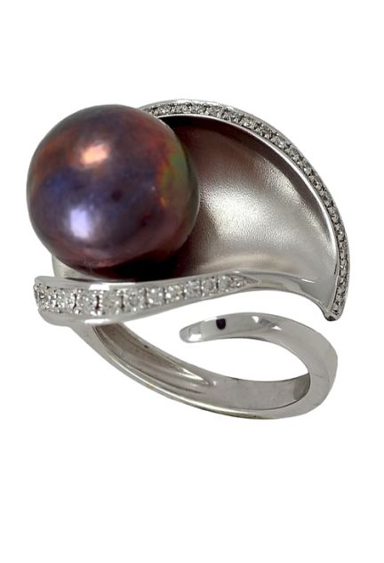 Sortija de oro blanco 18 ktes. con diamantes y perla cultivada gris - foto 1 - rfcia.065_0009627-00