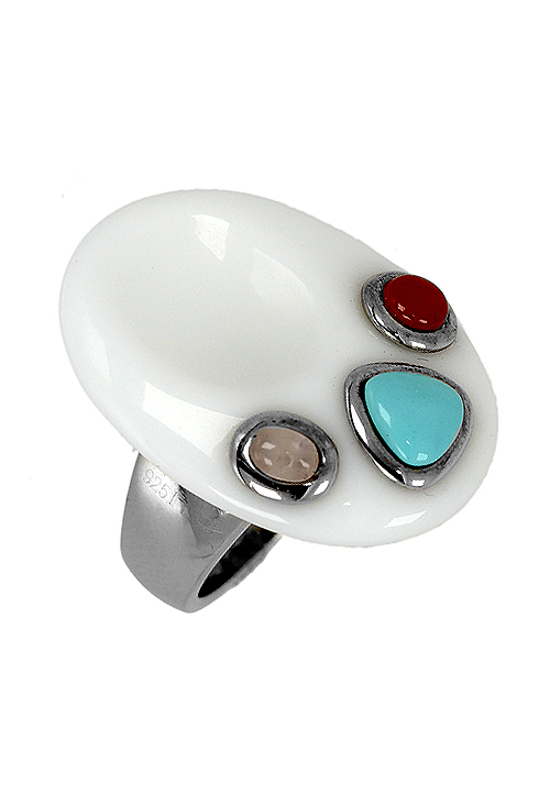 Sortija plata ágata blanca y cuarzos oportunidad outlet 004_RA2561 Sortija de plata con agata blanca ovalada y cuarzos de color - foto 3 - rfcia.004_RA2561