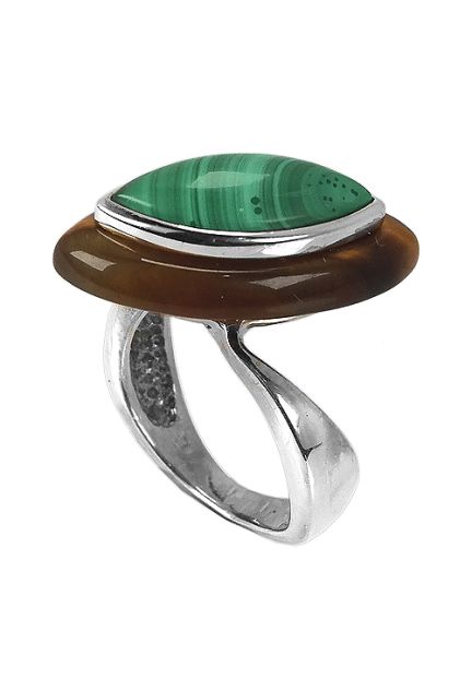 Sortija de plata de ley, ojo de tigre y malaquita - foto 3 - rfcia.004_RA2622