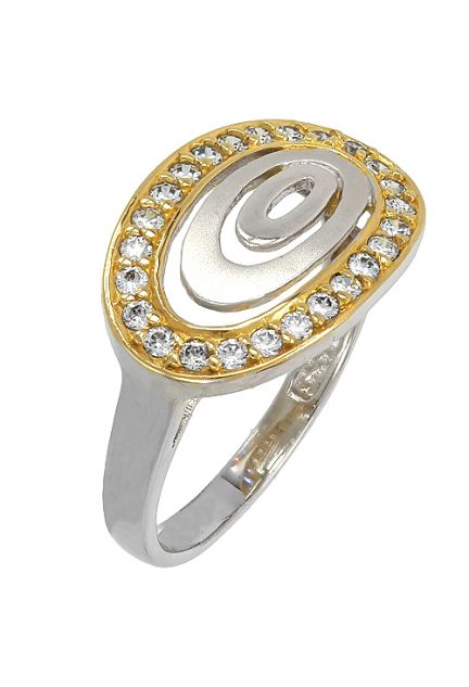Sortija de oro bicolor blanco y amarillo de ley de 18 kilates ovalada con ciconitas en nuestra joyeria online al precio mas barato de internet lateral