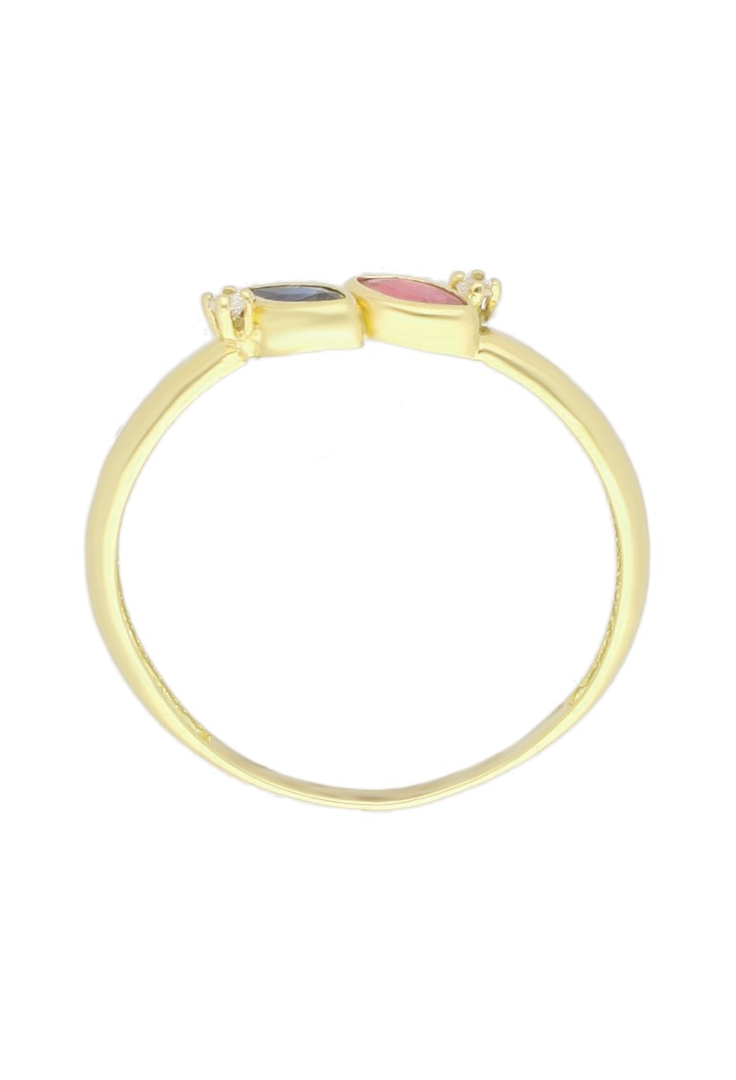 sortija oro amarillo 18 kilates con circonitas zafiro y rubi fotografia cenital precio barato joyeria online