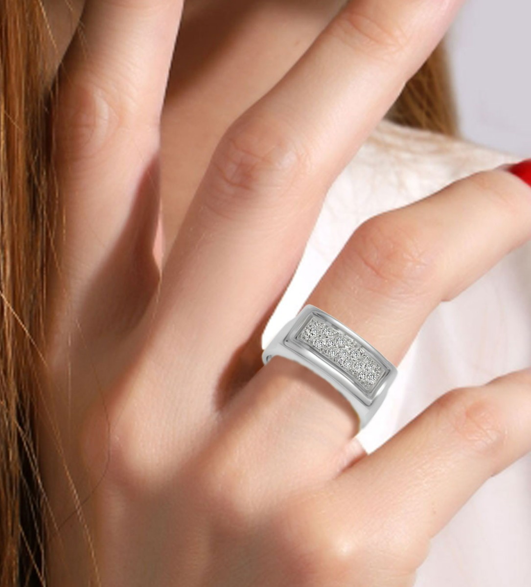 Anillo de oro blanco con brillantes unisex "Shiny Mirror" sortija oro blanco con diamantes foto modelo precio con descuento 192_Z0107_03