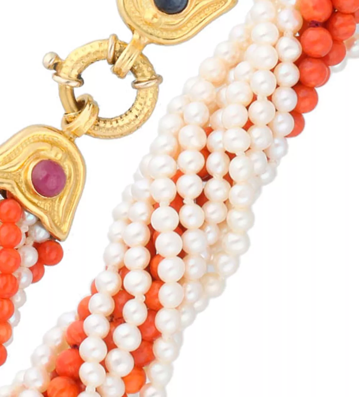 Collar de perlas y corales "AFRODITA" collar de perlas y corales AFRODITA vista total vista detalle
