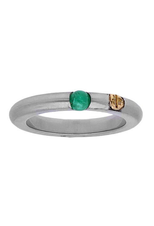 anillo acero y oro para mujer con esmeralda fina precio de ocasion muy barato foto frontal 142_438-1-E