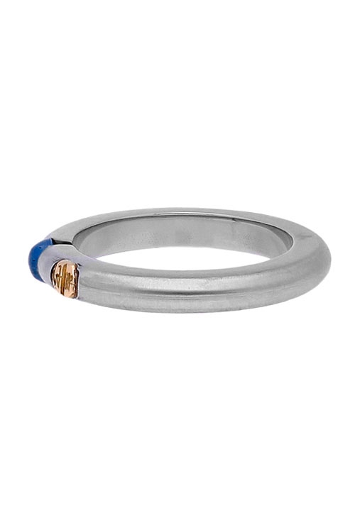 anillo de acero y oro amarillo 18 kilates con zafiro azul precio de ocasion foto lateral 142_438-1-Z_02