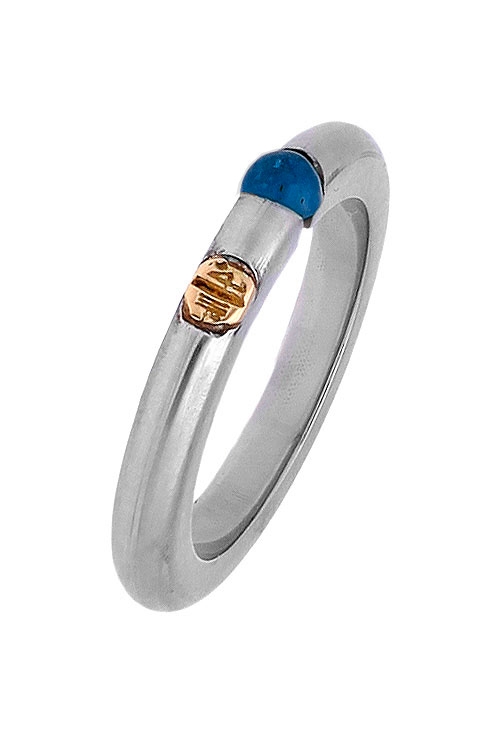 Anillo oro acero y oro 18K zafiro 142_438-1-Z anillo de acero y oro amarillo 18 kilates con zafiro azul precio de ocasion foto oblicua 142_438-1-Z_01